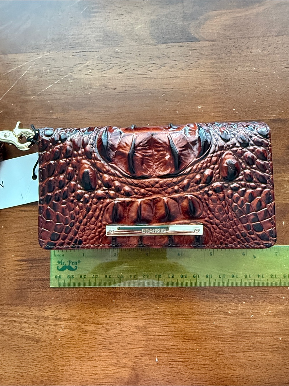 Brahmin Croc-Embossed Leather Wristlet in Rich Brown with Gold Hardware - Picture 7 of 7